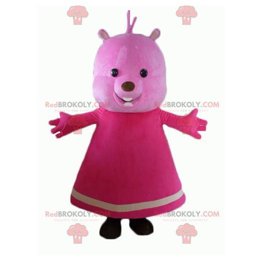 Rosa bamse maskot med kjole - Redbrokoly.com