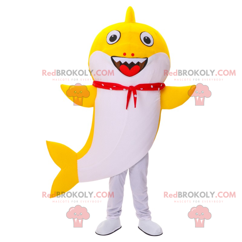 Gele haai mascotte lachend - Redbrokoly.com