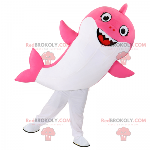 Mascota de tiburón rosa sonriendo - Redbrokoly.com