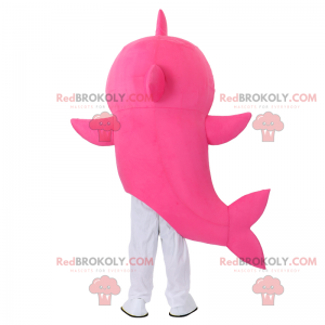 Mascota de tiburón rosa sonriendo - Redbrokoly.com