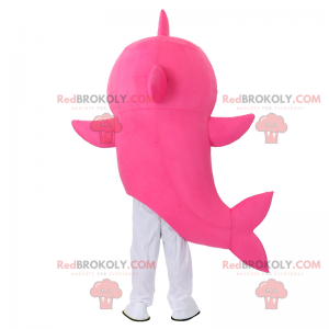 Pink shark mascot smiling - Redbrokoly.com