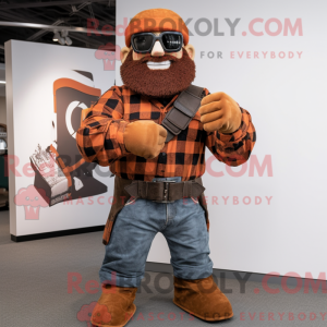 Fantasia de mascote Rust Commando com camisa xadrez e pulseiras - Mascotes de comando - REBROKO_295528 - RedBrokoly.com