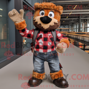 Fantasia de mascote Rust Commando com camisa xadrez e pulseiras - Mascotes de comando - REBROKO_295531 - RedBrokoly.com