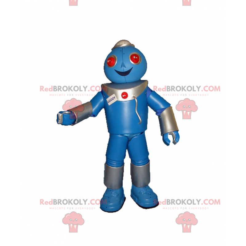 Blue robot mascot and red eyes - Redbrokoly.com