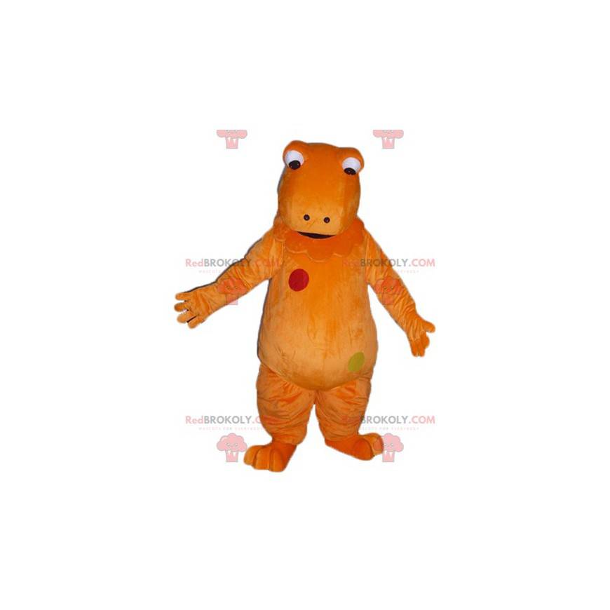 Mascot Casimir beroemde cartoon oranje dinosaurus -