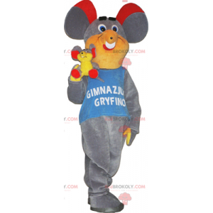 Gray mouse mascot and red ear - Redbrokoly.com