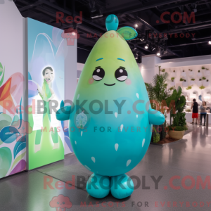 Cyan Pear mascot costume...