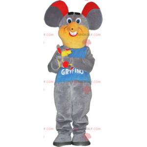 Grijze muis mascotte en rood oor - Redbrokoly.com