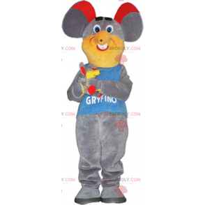 Gray mouse mascot and red ear - Redbrokoly.com