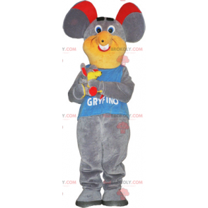 Grijze muis mascotte en rood oor - Redbrokoly.com