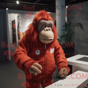 Röd orangutangmaskot drakt...