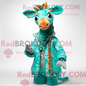 Fantasia de mascote Girafa Turquesa com parca e pulseiras - Mascotes girafas - REBROKO_296001 - RedBrokoly.com