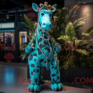 Turkis Giraffe maskot drakt...