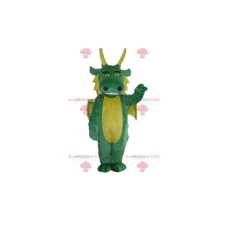 Kæmpe grøn og gul drage maskot - Redbrokoly.com