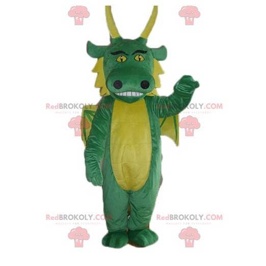 Jättegrön och gul drakmaskot - Redbrokoly.com