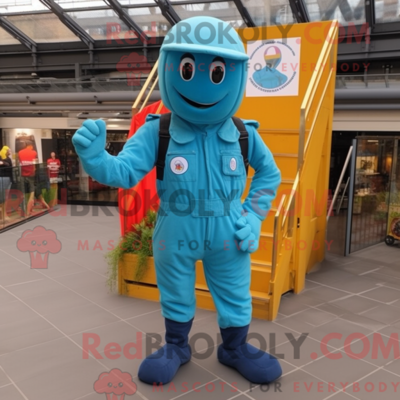 Fantasia de mascote Cyan Para Commando com macacão e presilhas de sapato - Mascotes do Para Commando - RedBrokoly.com