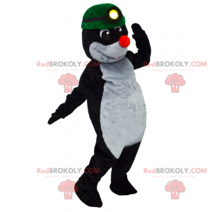 Mascote toupeira com capacete de mineiro verde - Redbrokoly.com