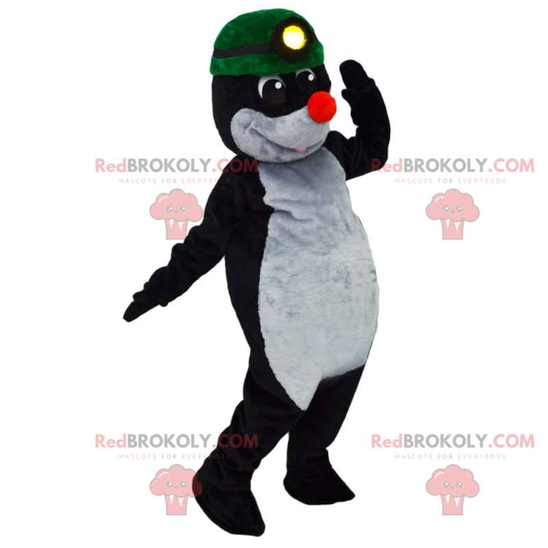 Mole mascot with green miner's helmet - Redbrokoly.com