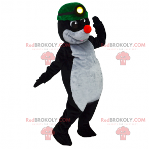 Mascotte de taupe avec casque de mineur vert - Redbrokoly.com