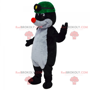 Mascote toupeira com capacete de mineiro verde - Redbrokoly.com