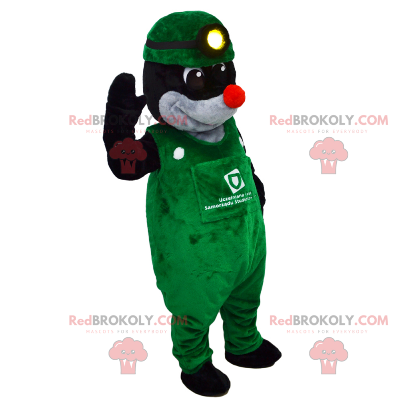 Mole maskot med grøn overall - Redbrokoly.com
