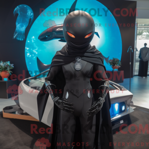Sort Manta Ray maskot...