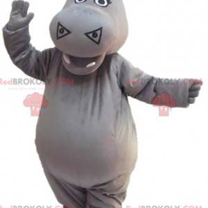 Mascotte ippopotamo grigio carino e impressionante -