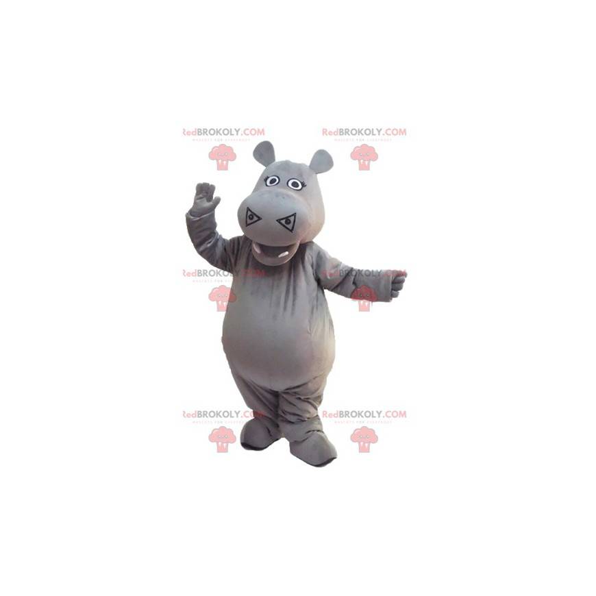 Mascotte ippopotamo grigio carino e impressionante -