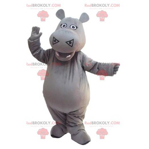 Mascote de hipopótamo cinza fofo e impressionante -