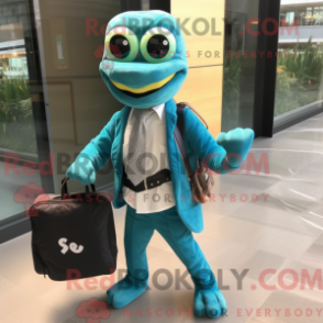 Blågrön ormmaskot iklädd kostymjacka och budväskor - Ormmaskotar - REBROKO_296525 - RedBrokoly.com