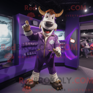Purple Zebu mascot costume...