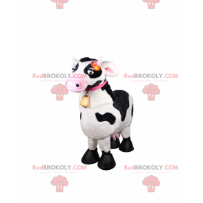 Mascotte de vache avec collier rose et clochette -