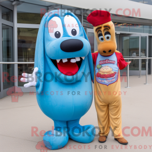 Blue Hot Dog maskot kostume...