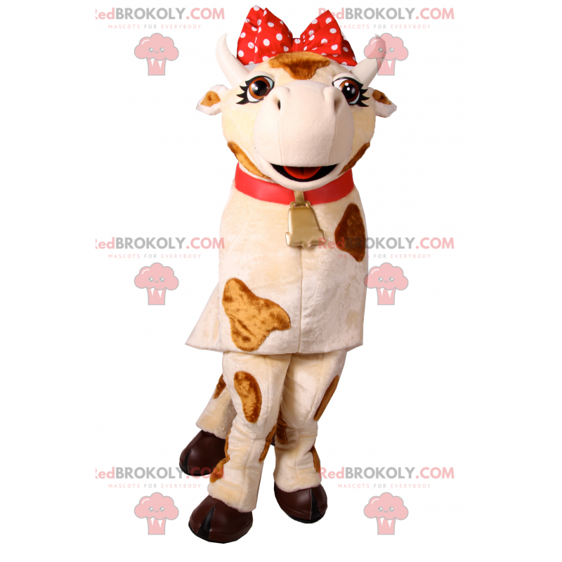 Mascote vaca com laço e sino vermelhos - Redbrokoly.com