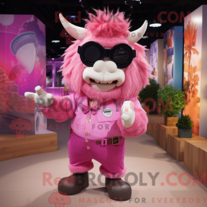 Pink Yak maskot kostume...