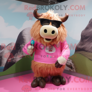 Pink Yak maskot kostume...
