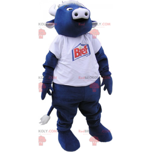 Blaues Kuhmaskottchen mit weißem T-Shirt - Redbrokoly.com