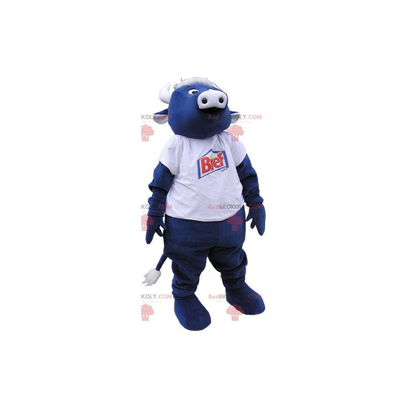 Blue cow mascot with white t-shirt - Redbrokoly.com