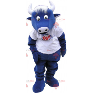 Mascota de la vaca azul con camiseta blanca - Redbrokoly.com