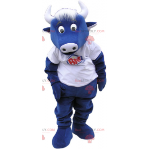 Mascote da vaca azul com camiseta branca - Redbrokoly.com