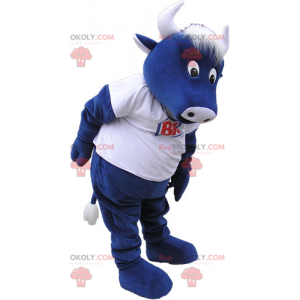 Blue cow mascot with white t-shirt - Redbrokoly.com