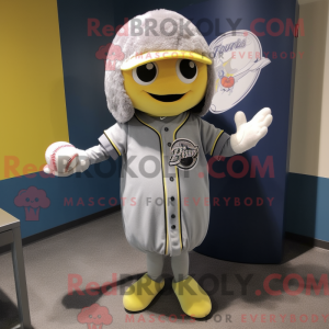 Grå sitronmaskotdraktfigur...
