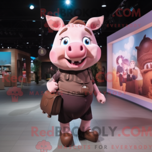 Brown Pig mascot costume...