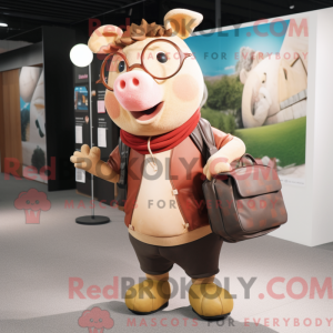 Brown Pig mascot costume...