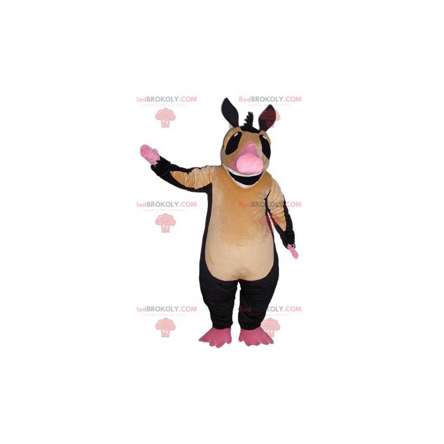 Mascotte de tapir marron rose et noir très souriant -