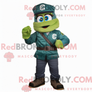 Fantasia de mascote Para Commando verde floresta com jeans e anéis - Mascotes do Para Commando - REBROKO_296824 - RedBrokoly.com
