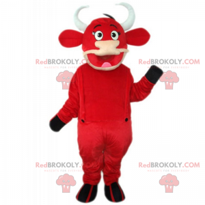 Red cow mascot with overalls - Redbrokoly.com