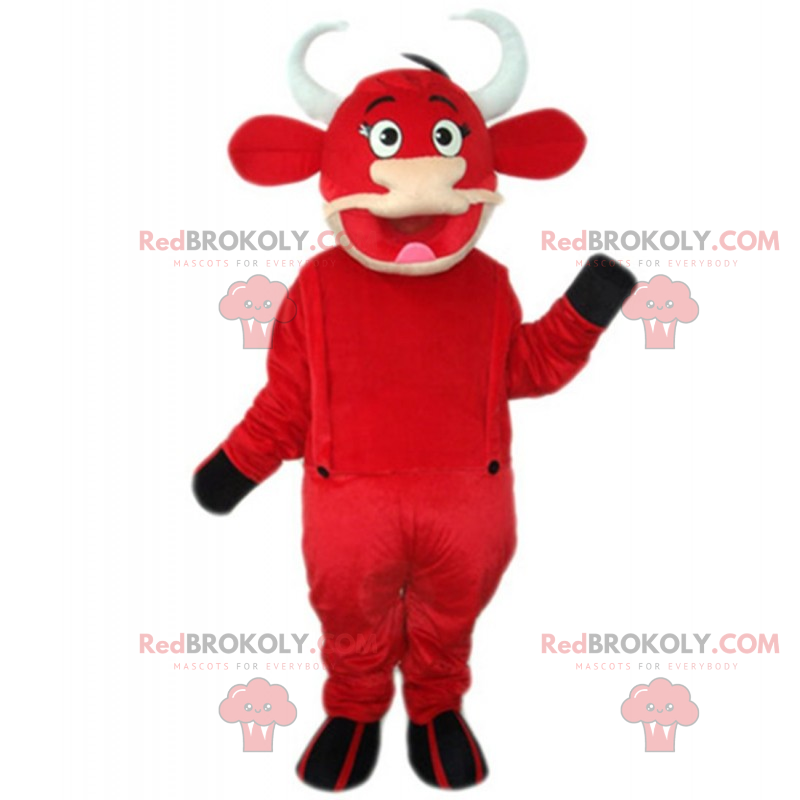 Mascote da vaca vermelha com macacão - Redbrokoly.com Mascote da vaca vermelha com macacão - Redbrokoly.com
