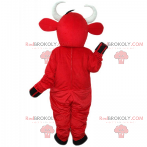 Red cow mascot with overalls - Redbrokoly.com