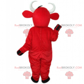 Mascote da vaca vermelha com macacão - Redbrokoly.com